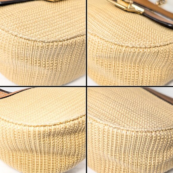 Michael Kors Cecelia Small Woven Raffia Brown Leather Flap Crossbody - Picture 6 of 10